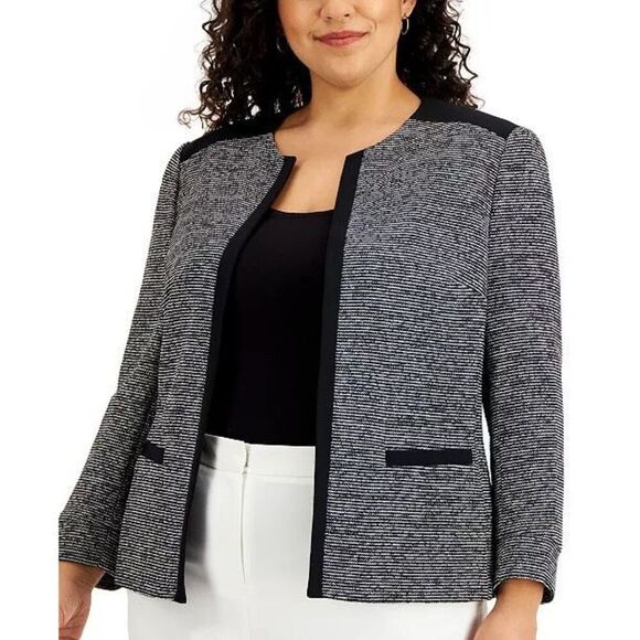 Kasper Tweed Collarless Jacket - Size 12P - Picture 3 of 10